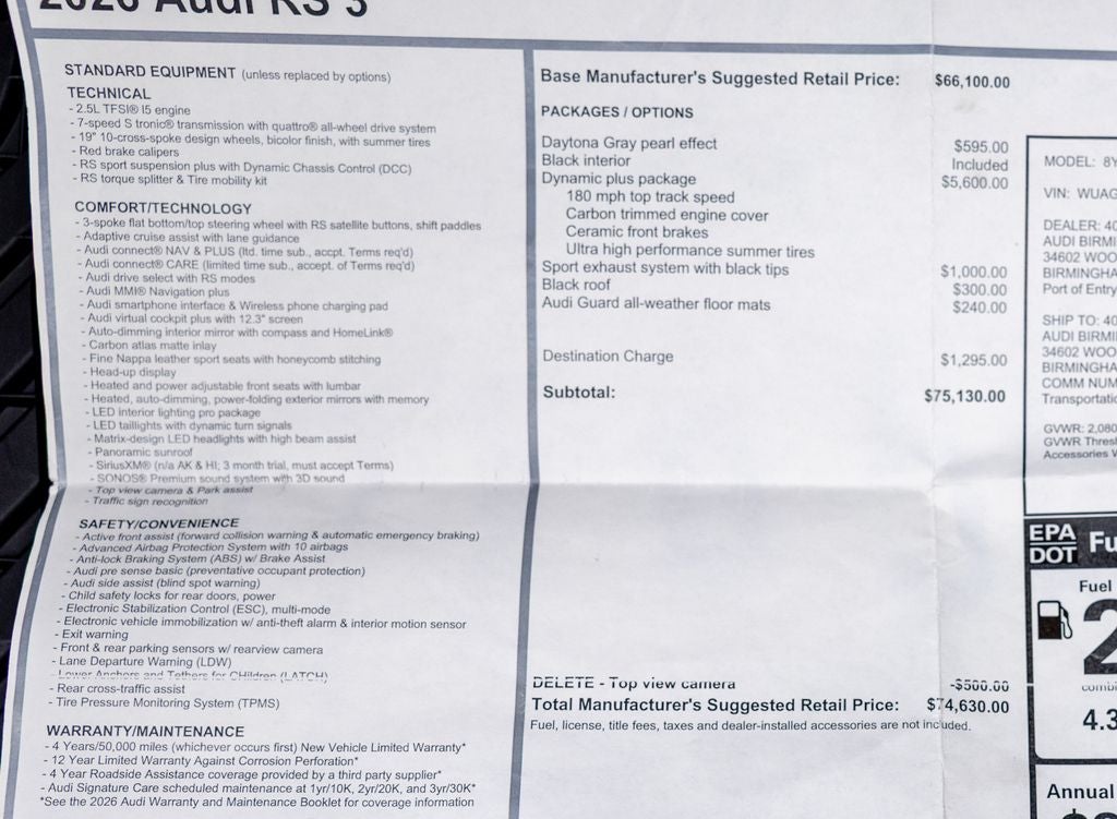 2026 Audi RS 3 2.5T quattro